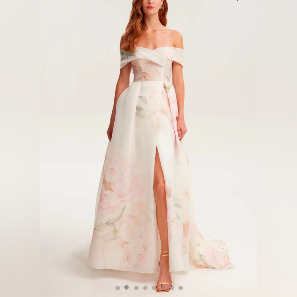 Milla pink peony off-the-shoulder maxi dress